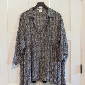 Paisley Vine Flouncy Blouse Notched Collar Large Excel Used Cond So Soft Flowy